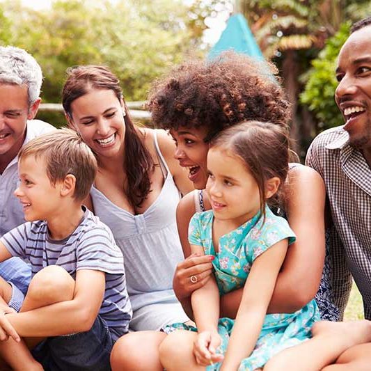 A community gathering of adults and children