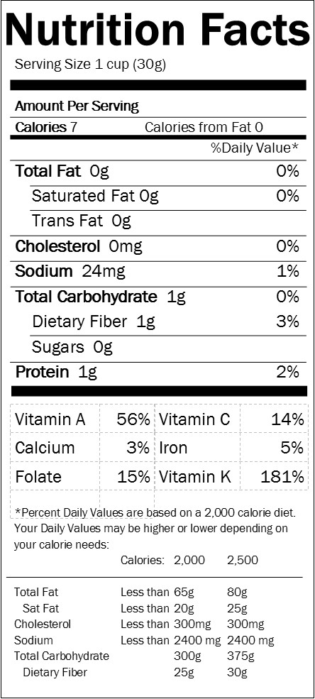 Nutrition Label for Spinach