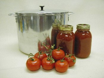 Canned Tomatoes with Canner and Fresh Tomatoes