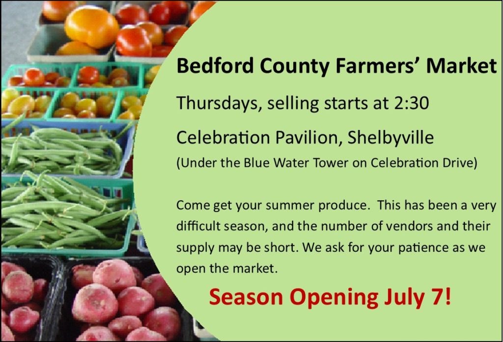 Farmers market opening announcment for July 7 2022