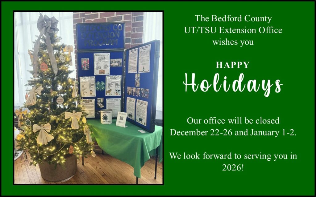 Happy Holidays Greeting.  Office will be closed Dec. 22-26 and January 1-2.